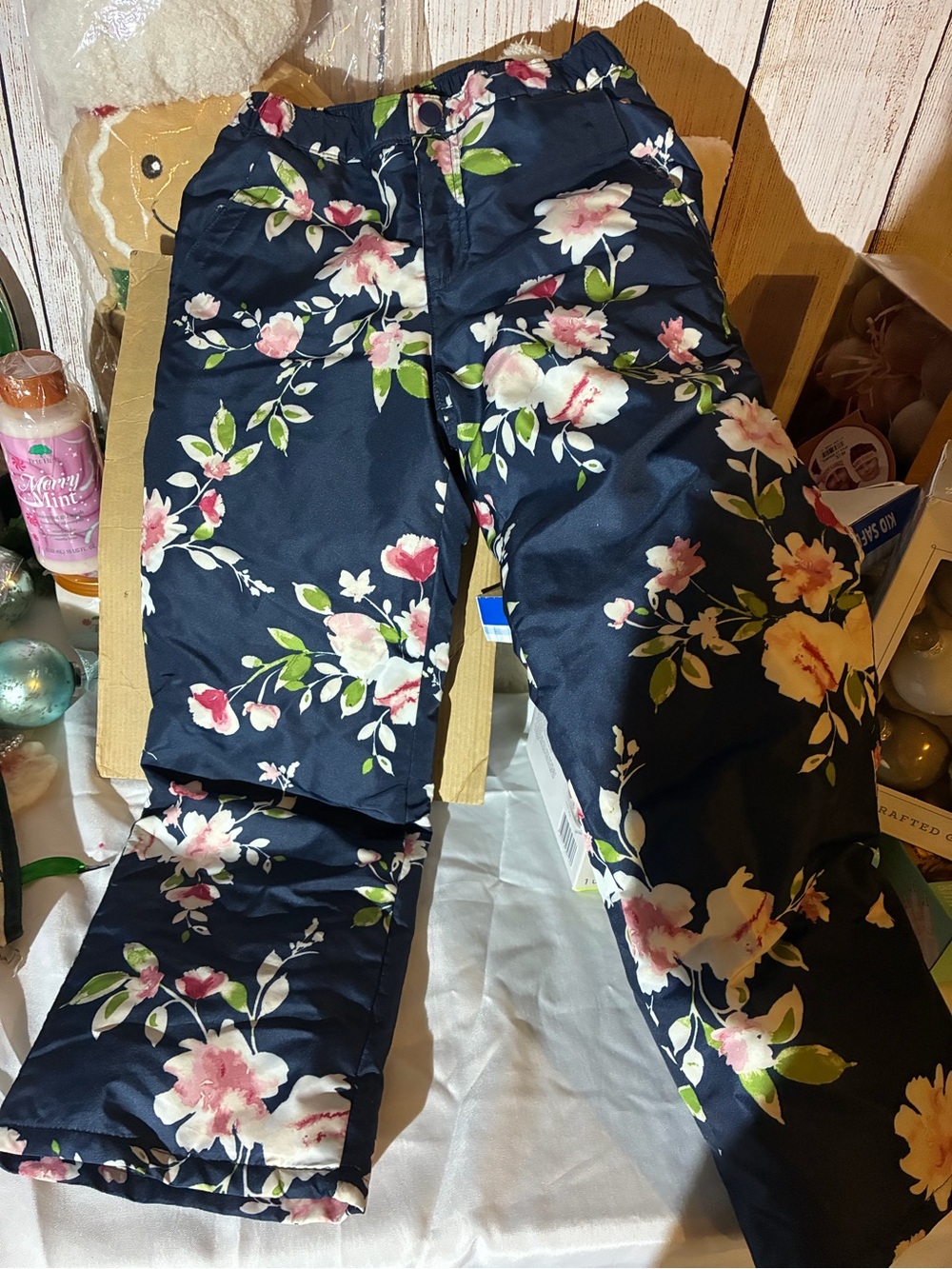 The Children's Place Navy Floral Print Kids snow pant